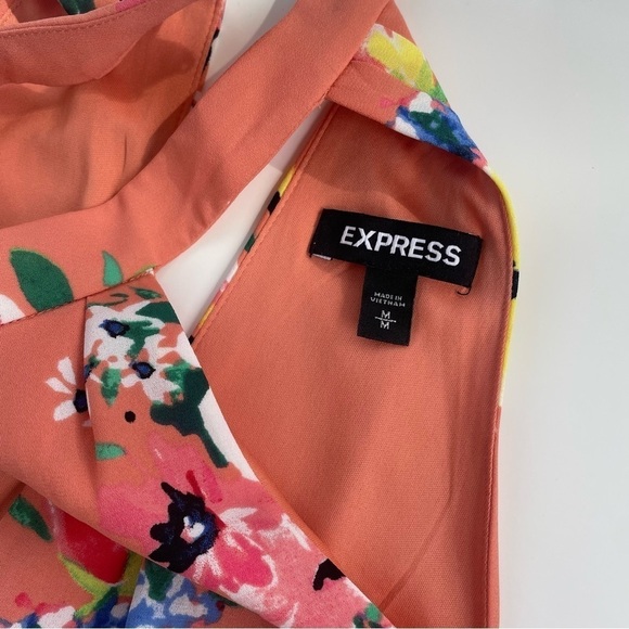 Express Orange Tropical Floral Summer Halter Top Mini Length Dress Size Medium - Picture 5 of 13